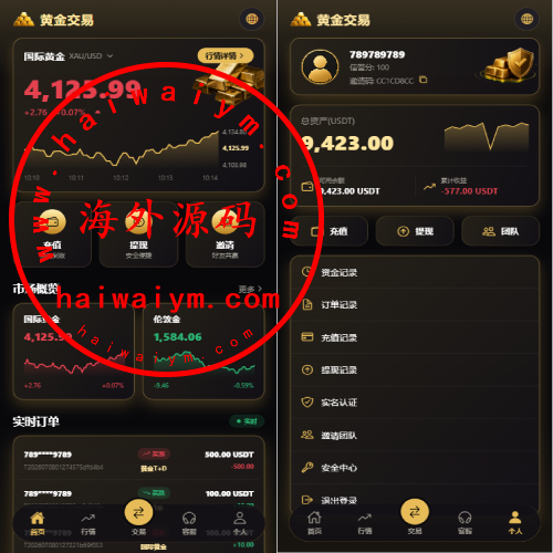 新版海外黄金微交易/黄金秒合约交易/黄金投资/前端VUE